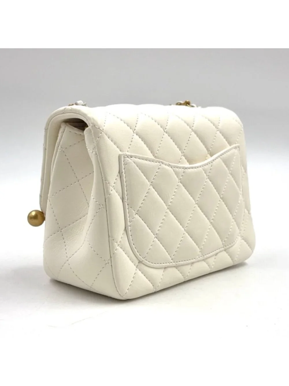 Chanel Coco Ball Mini Quilted Random Lambskin White Shoulder Bag Gold